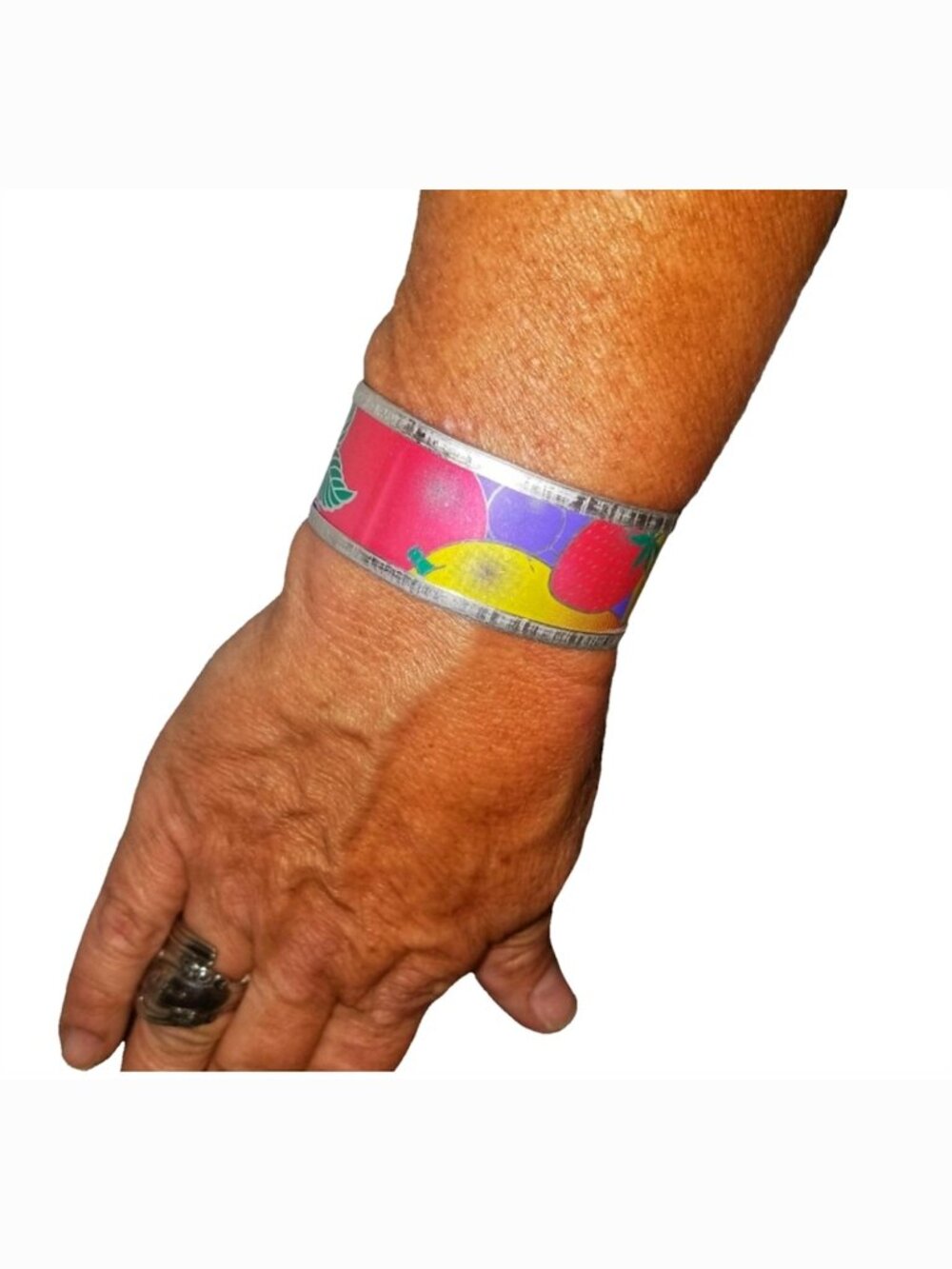 Repurposed Retro Tin Can Bracelet Colorful Fruit Recycled Aluminum Agjustable